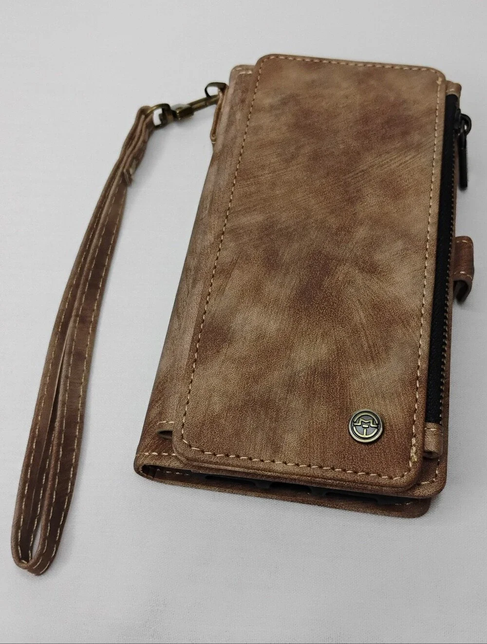 CaseMe Apple iPhone 11 Phone Case Wallet Combo Soft Light Brown Brushed Pattern